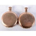 TWO CASED POCKET WATCHES BY AWC AND THOMAS RUSSELL & SON OF LIVERPOOL. 5cm diameter