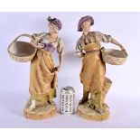 A LARGE PAIR OF AUSTRIAN ROYAL DUX PORCELAIN FIGURAL SWEETMEAT DISHES. 44 cm x 15 cm.