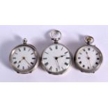 THREE SILVER POCKET WATCHES. 105 grams. 3.75 cm diameter. (3)