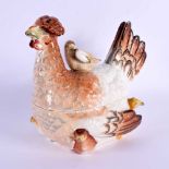 A MID 19TH CENTURY STAFFORDSHIRE HEN BOX AND COVER modelled with chicks. 18 cm x 18 cm.