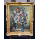 19th century framed oil on board still life study of flowers signed Mezaros 60 x 46 cm.