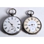A SILVER CASED POCKET WATCH, Hallmarked London 1930 together with another. Dial 4.8cm (2)