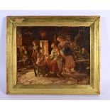 European School (19th Century) Oil on tin, interior family scene. 30 cm x 24 cm.