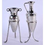 TWO CONTINENTAL SILVER AMPHORA. 120 grams. Largest 14.5 cm x 4 cm. (2)