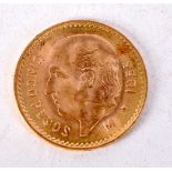 1955 MEXICO GOLD 5 PESO MIGUEL HIDALGO CINCO PESOS. 1.8cm diameter. Weight 4.2g