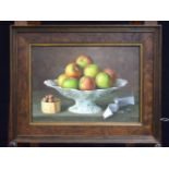 Gerald Norden (1912- 2020) Framed oil on board still life study of fruit 25 x 35 cm.
