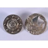 TWO CELTIC SCOTTISH SILVER BROOCHES. 33 grams. 4 cm wide. (2)