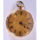 AN ANTIQUE 18CT GOLD POCKET WATCH. 42.9 grams. 3.75 cm wide.