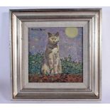 Ruskin Spear CBE RA (1911-1990) British, Oil on board, Cat in the moonlight. 27 cm square.