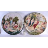 A LARGE PAIR OF 19TH CENTURY ITALIAN FAIENCE CHARGERS by Pasquale Cappelli, painted with figures