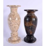 TWO 19TH CENTURY EUROPEAN GRAND TOUR COUNTRY HOUSE STONE VASES one formed with fossils. Largest 21