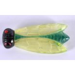 A FINE ART DECO FRENCH GLASS CICADA FLY BROOCH. 5.5 cm x 2.5 cm.