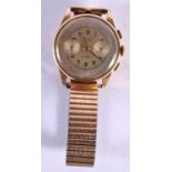 A VINTAGE 18CT GOLD TOLLET MULTI DIAL CHRONOGRAPH WRISTWATCH with flexible strap. 3.5 cm wide inc