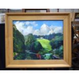 A large framed unsigned oil on canvas of a rural scene