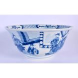 A 19TH CENTURY CHINESE BLUE AND WHITE PORCELAIN BOWL bearing Kangxi marks to base. 19 cm wide.