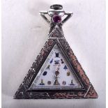 A TRIANGULAR MASONIC POCKET WATCH BY CERVINE. 6.8cm x 5.4cm