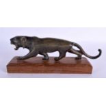 A 19TH CENTURY MIDDLE EASTERN CARVED RHINOCEROS HORN FIGURE OF A TIGER. 19 cm long.