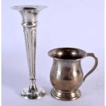 AN ART DECO SILVER MUG together with a silver vase. London 1927 & Birmingham 1928. 140 grams