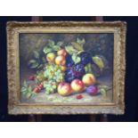 Tom Caspers 20th Century Oil on canvas laid on board , still life of fruit 45 x 60 cm.