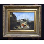 Ray Jacob 20/21st Century framed oil on canvas depicting chickens 29 x39 cm