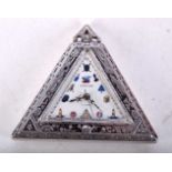 A TRIANGULAR MASONIC POCKET WATCH BY CERVINE. 5cm x 5.5cm