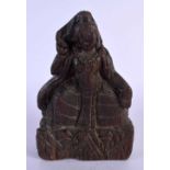 A 17TH/18TH CENTURY INDIAN ASIAN CARVED WOOD BUDDHISTIC FRAGMENT. 18 cm x 12 cm.