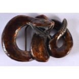 AN AMERICAN GREAT BUCKLE COMPANY ENAMELLED RATTLE SNAKE BELT BUCKLE. 10 cm x 6.75 cm.