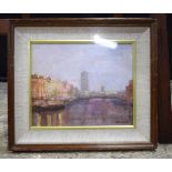 Helen Costello (20th Century) Framed oil on board of the River Liffey 24 x 29 cm.