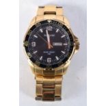 ACCURIST GOLD PLATED WATCH DAY DATE BLACK DIAL 44 MM LUMINOUS BATONS CRYSTAL. Working