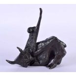 European School (C1950) Bronze, Stylised figure upon a bull. 11 cm x 9 cm.