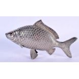 A 19TH CENTURY CONTINENTAL SILVER FIGURE OF A FISH of naturalistic form. 108 grams. 22 cm x 12 cm.
