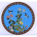 A LARGE 19TH CENTURY JAPANESE MEIJI PERIOD GOLD WIRE CLOISONNE ENAMEL DISH decorated with birds