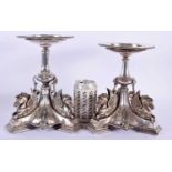 A RARE NEAR PAIR OF VICTORIAN SILVER PLATED PEDESTAL TABLE CENTRE PIECES Attributed to Elkington &
