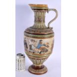 A LARGE METTLACH VILLEROY & BOCH STONEWARE POTTERY EWER painted with figures dancing within