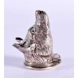 AN EDWARDIAN SILVER FOX HEAD PILL BOX. 3.5 cm x 2 cm.