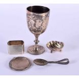 AN ANTIQUE RUSSIAN SILVER SALT together with a silver cup etc. Birmingham 1912 to 1924. 177 grams.