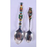 TWO CANADIAN B M & CO SILVER AND ENAMEL SPOONS. 36 grams. Largest 12 cm long. (2)