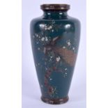 A 19TH CENTURY JAPANESE MEIJI PERIOD GREEN GROUND CLOISONNE ENAMEL VASE decorated with a bird