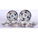 A SET OF FOUR EARLY 18TH CENTURY JAPANESE EDO PERIOD IMARI TEABOWLS AND SAUCERS painted with