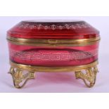 A LARGE 19TH CENTURY EGPYTIAN REVIVAL MARY GREGORY CRANBERRY GLASS CASKET modelled being held