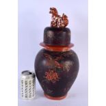 AN UNUSUAL 19TH CENTURY JAPANESE MEIJI PERIOD LACQUERED PORCELAIN VASE AND COVER painted with