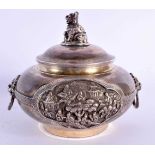 A RARE 18TH/19TH CENTURY CHINESE TWIN HANDLED SILVER BOWL AND COVER with Dutch Import Marks,