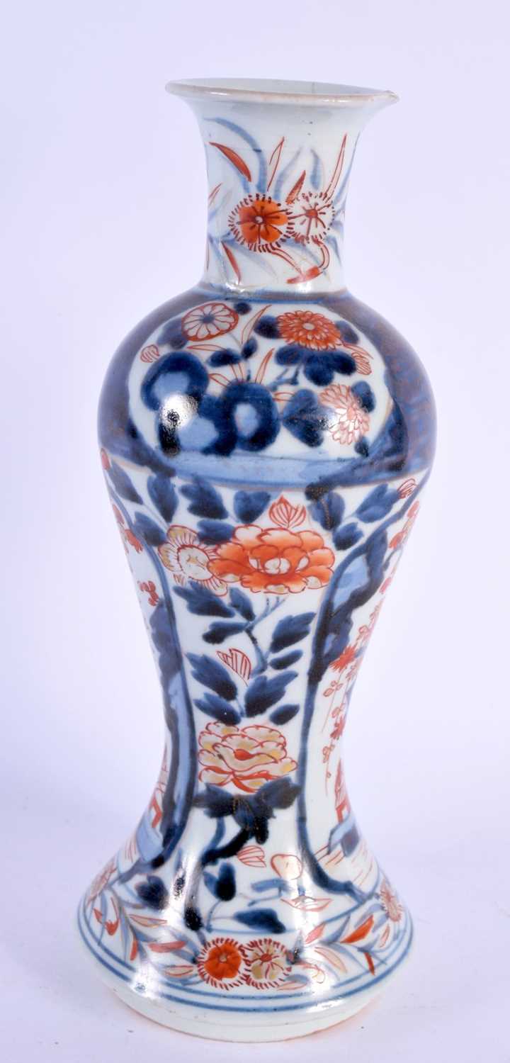 AN 18TH CENTURY JAPANESE EDO PERIOD IMARI BALUSTER VASE painted with flowers and landscapes. 23 cm