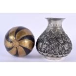 A 19TH CENTURY MIDDLE EASTERN PERSIAN INDIAN MIXED METAL VASE together with a brass bound hardwood