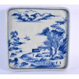 A MID 19TH CENTRY CHINESE BLUE AND WHITE SQUARE FORM DISH Qing, painted with figures in