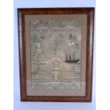 A MID 19TH CENTURY ENGLISH FRAMED AND EMBROIDERED SAMPLER C1813 depicting The Tower of Babel,