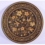 AN EARLY 20TH CENTURY CONTINENTAL TOLEDO TYPE ENGRAVED DISH decorated with birds and foliage. 16