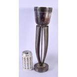 A STYLISH ART NOUVEAU HAMMERED PEWTER ARMORIAL VASE bearing inscription to top. 38 cm x 10 cm.