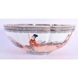 A LARGE CHINESE REPUBLICAN PERIOD FAMILLE ROSE SCALLOPED BOWL painted with figures in landscapes. 27