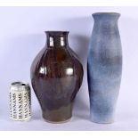 TWO LARGE ENGLISH STUDIO POTTERY STONEWARE VASES. Largest 33 cm high. (2)